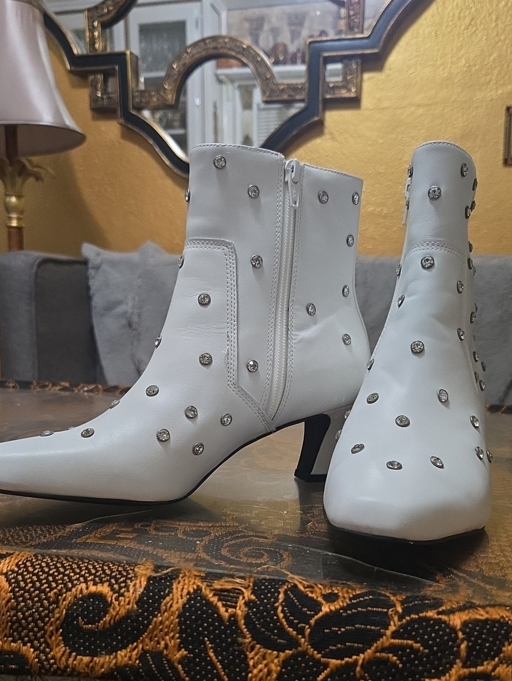 Gianni Bini White Genuine Leather Studded Ankle Boots